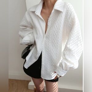 COMMENSE Cable Knit Oversized Shirt